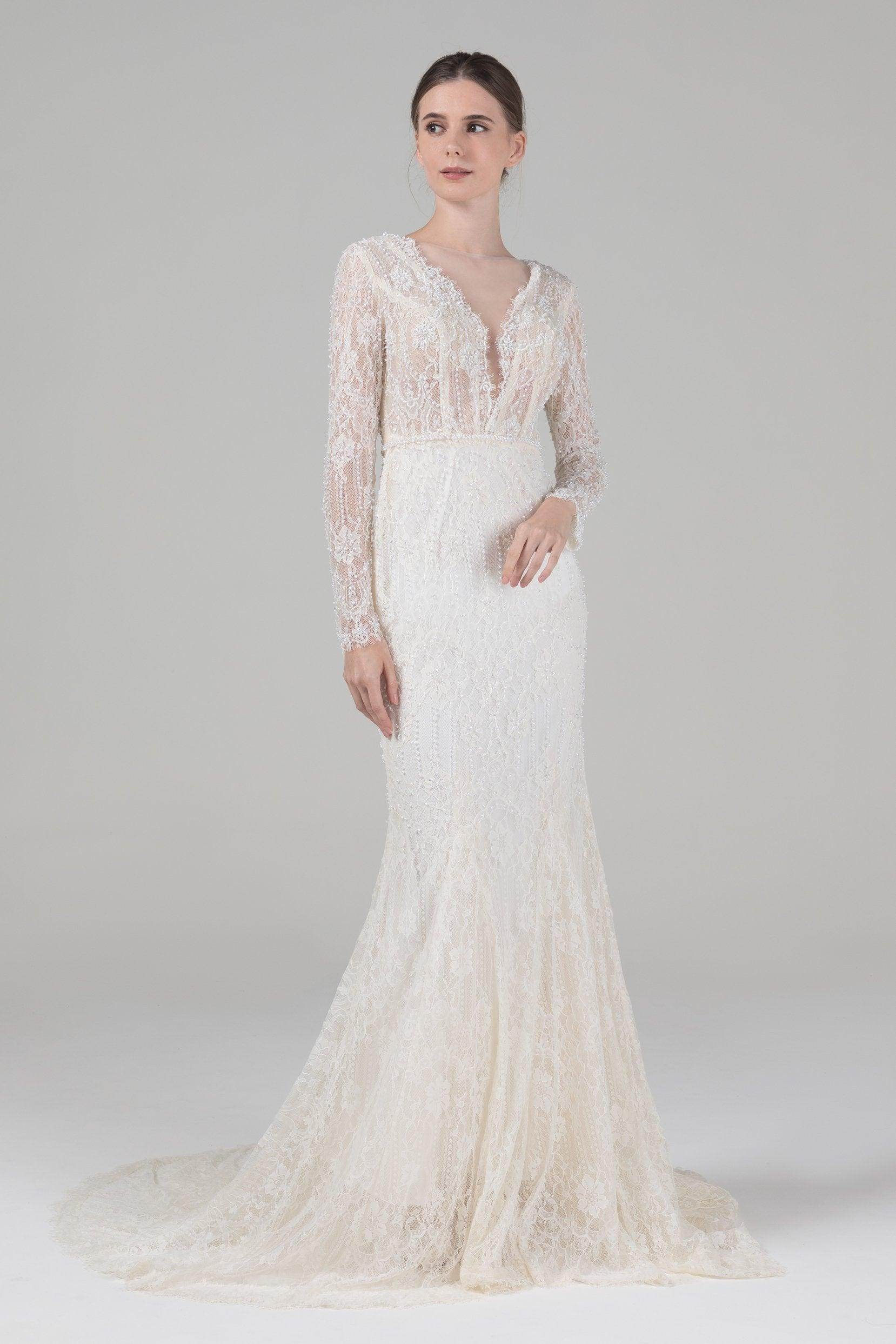 Mermaid Court Train Lace Wedding Dress CW2579 - COCOMELODY